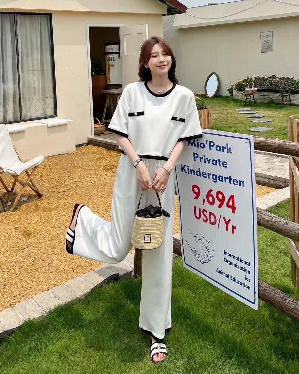 【知性氣質的小香風上衣+寬褲套裝組】（現貨）