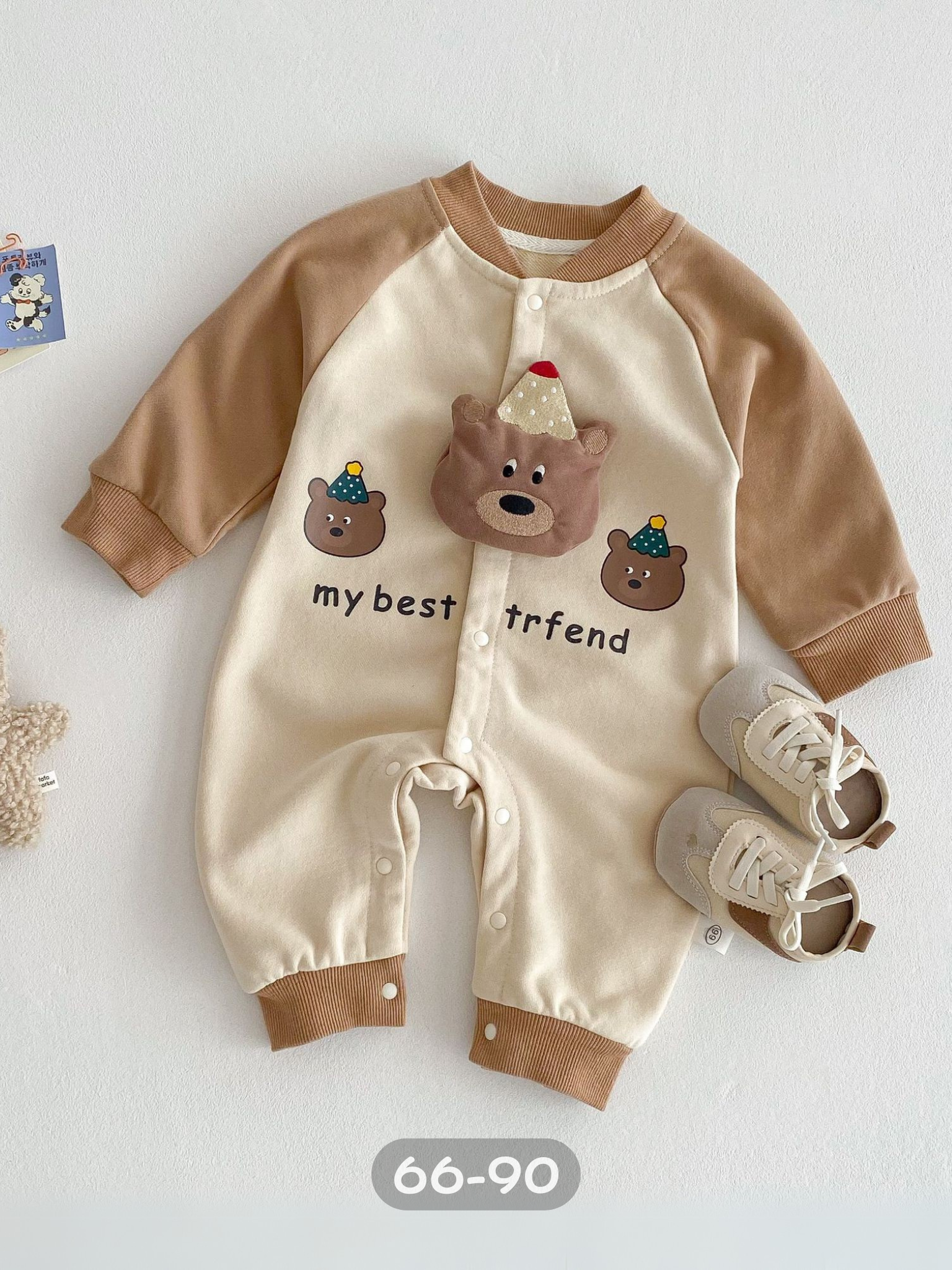 立體小熊朋友 長袖連身衣