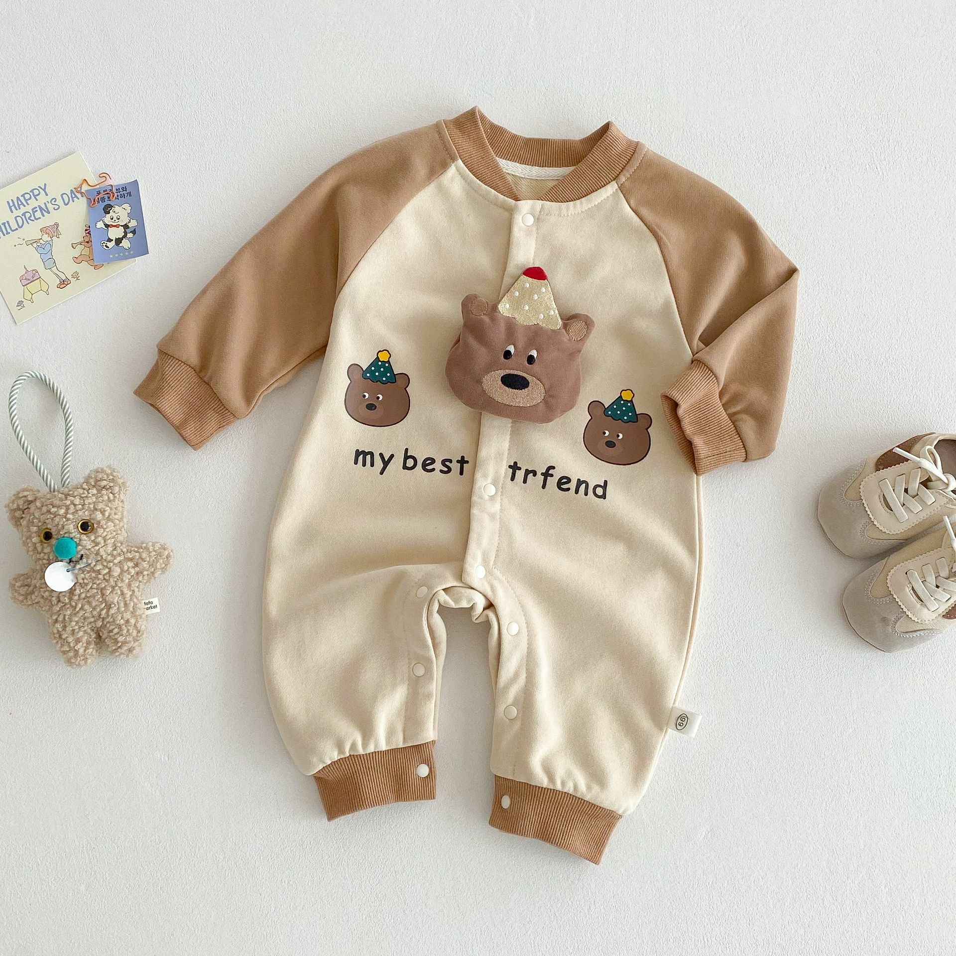 立體小熊朋友 長袖連身衣