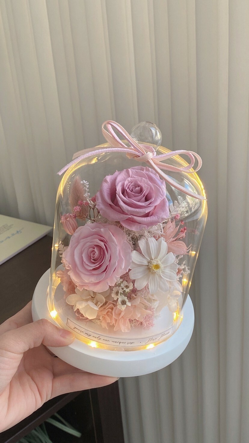 永生花夜燈 - 甜粉百日菊