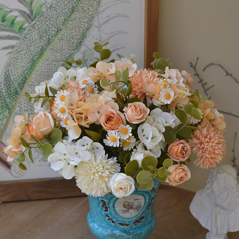 仿真乒乓菊玫瑰繡球花束