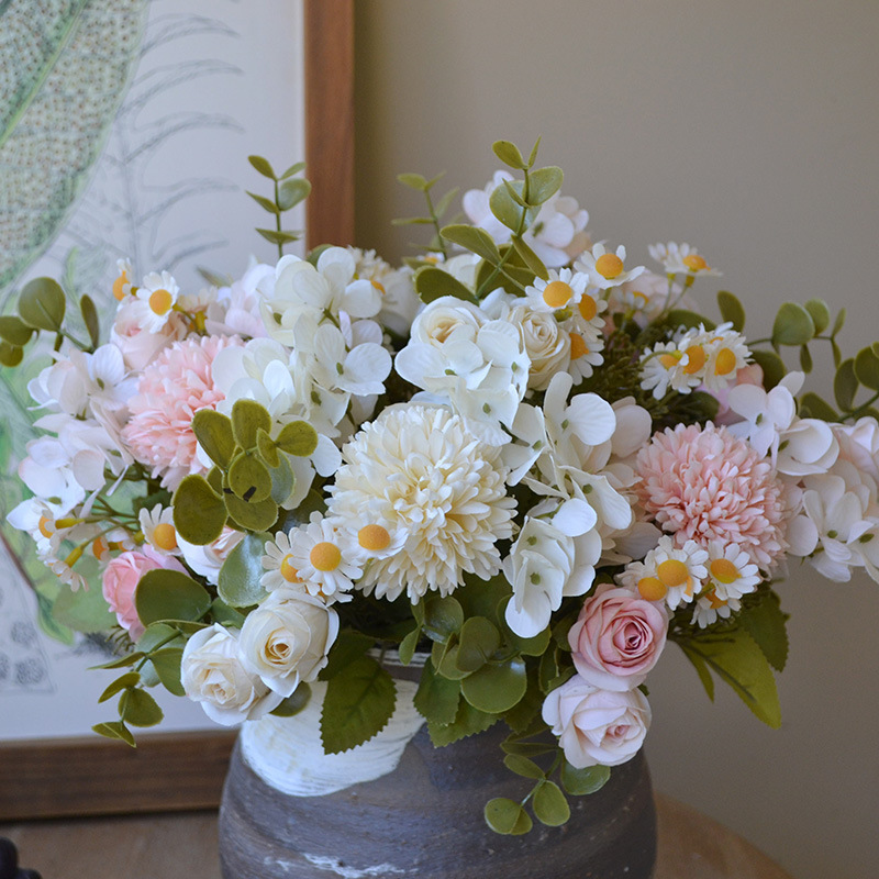 仿真乒乓菊玫瑰繡球花束