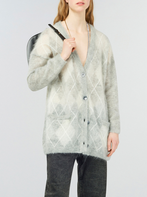 Semicouture 菱格紋毛海排釦外套(淺灰)