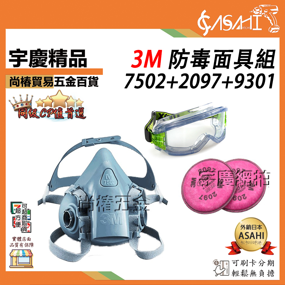 附發票｜7502+2097｜ 3M防毒面具 防催淚彈 半面罩式有機濾塵口罩 可選配9301或1623