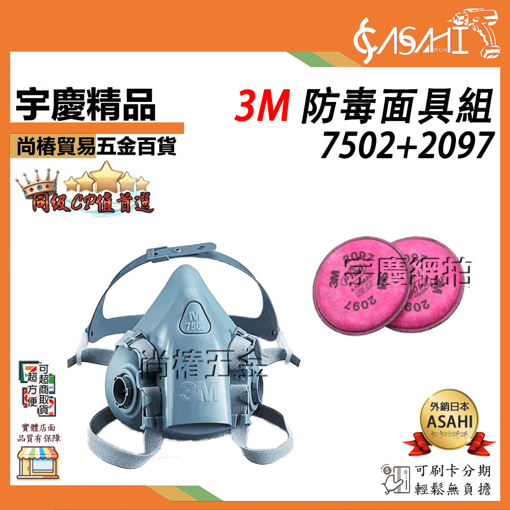 附發票｜7502+2097｜ 3M防毒面具 防催淚彈 半面罩式有機濾塵口罩 可選配9301或1623