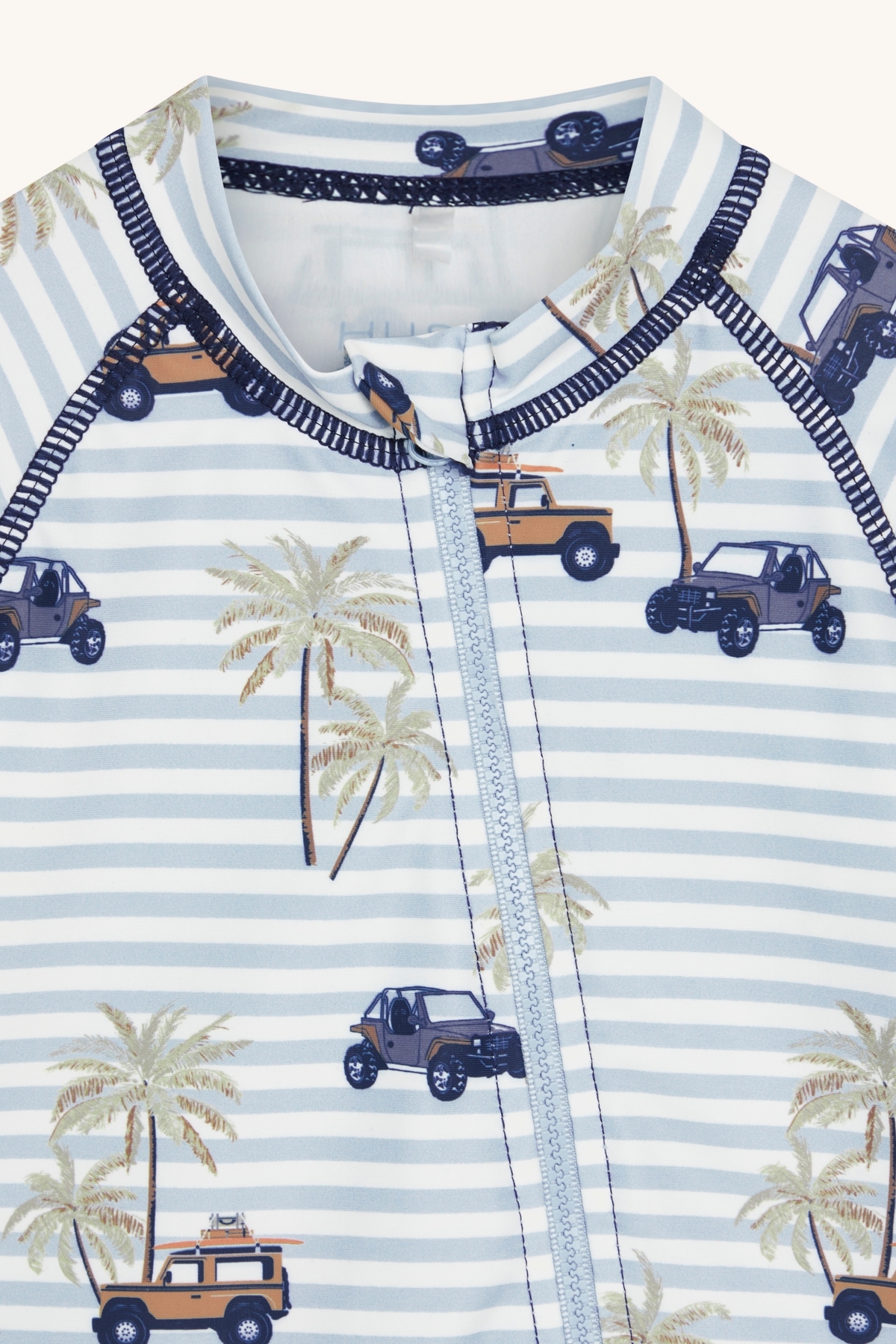 〖 Hust & Claire 〗條紋吉普車長袖防曬連身泳衣