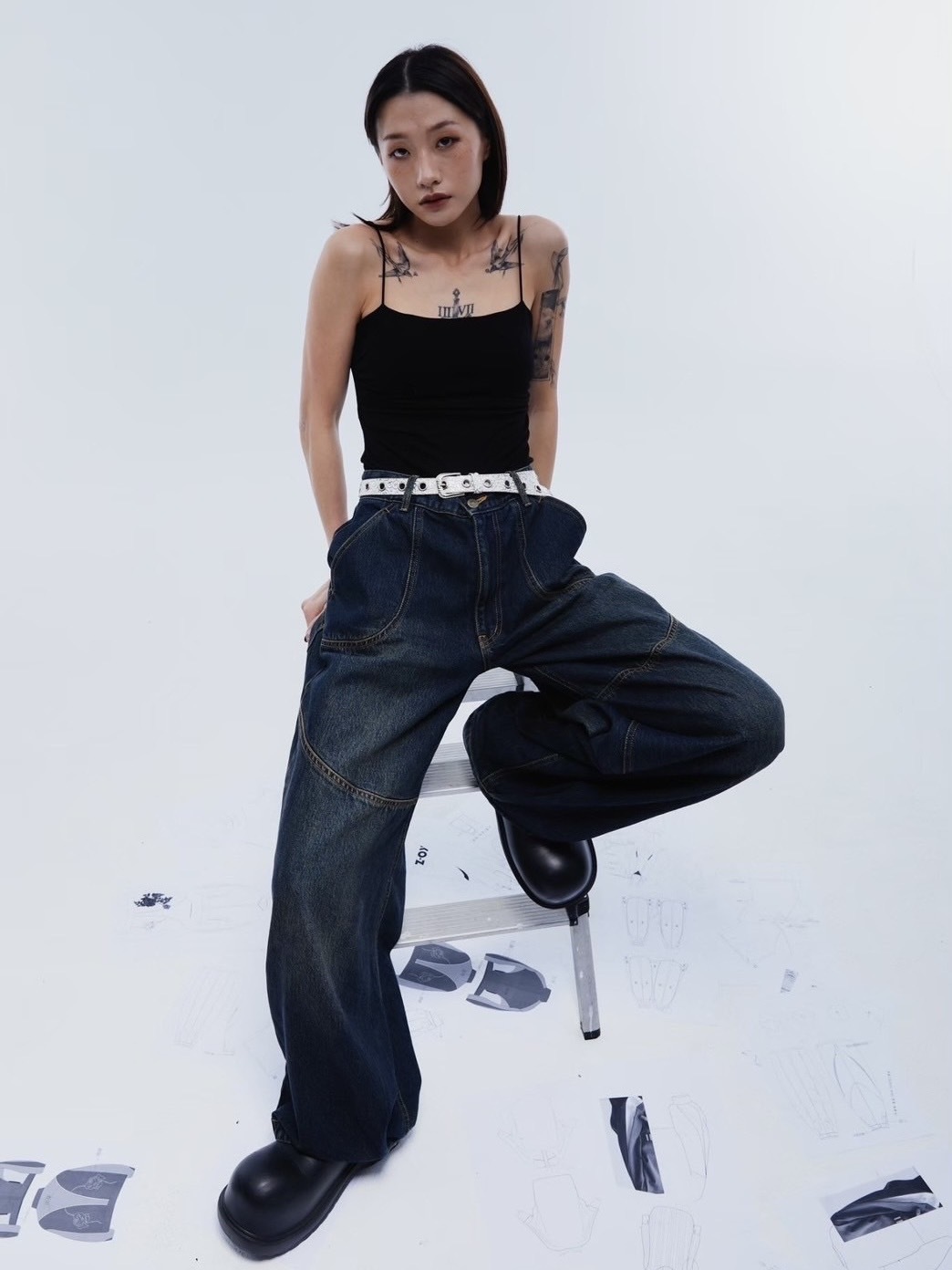 KOZ 復古感 LG大摺水洗闊腿褲 KEEP OUT ZONE