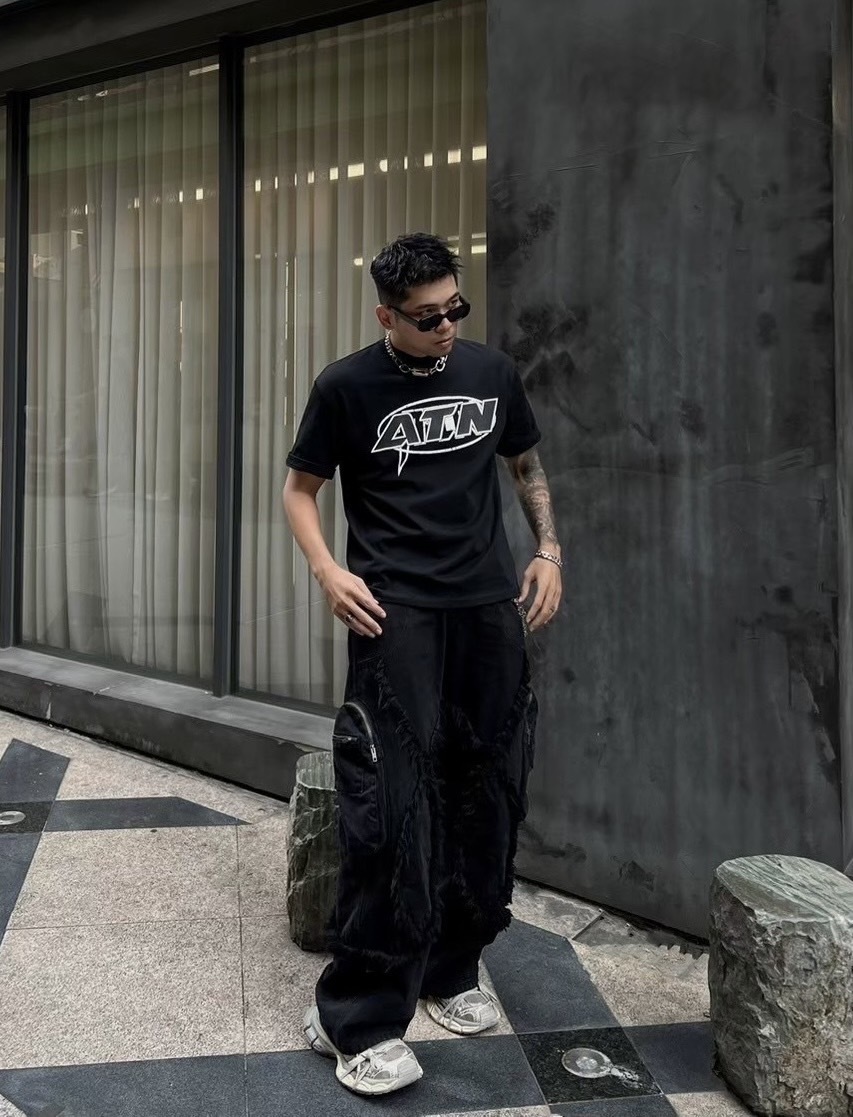 KOZ 做舊毛邊 側口袋闊腿牛仔褲 KEEP OUT ZONE