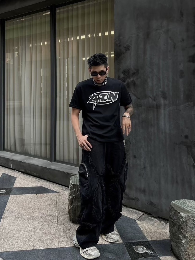 KOZ 做舊毛邊 側口袋闊腿牛仔褲 KEEP OUT ZONE