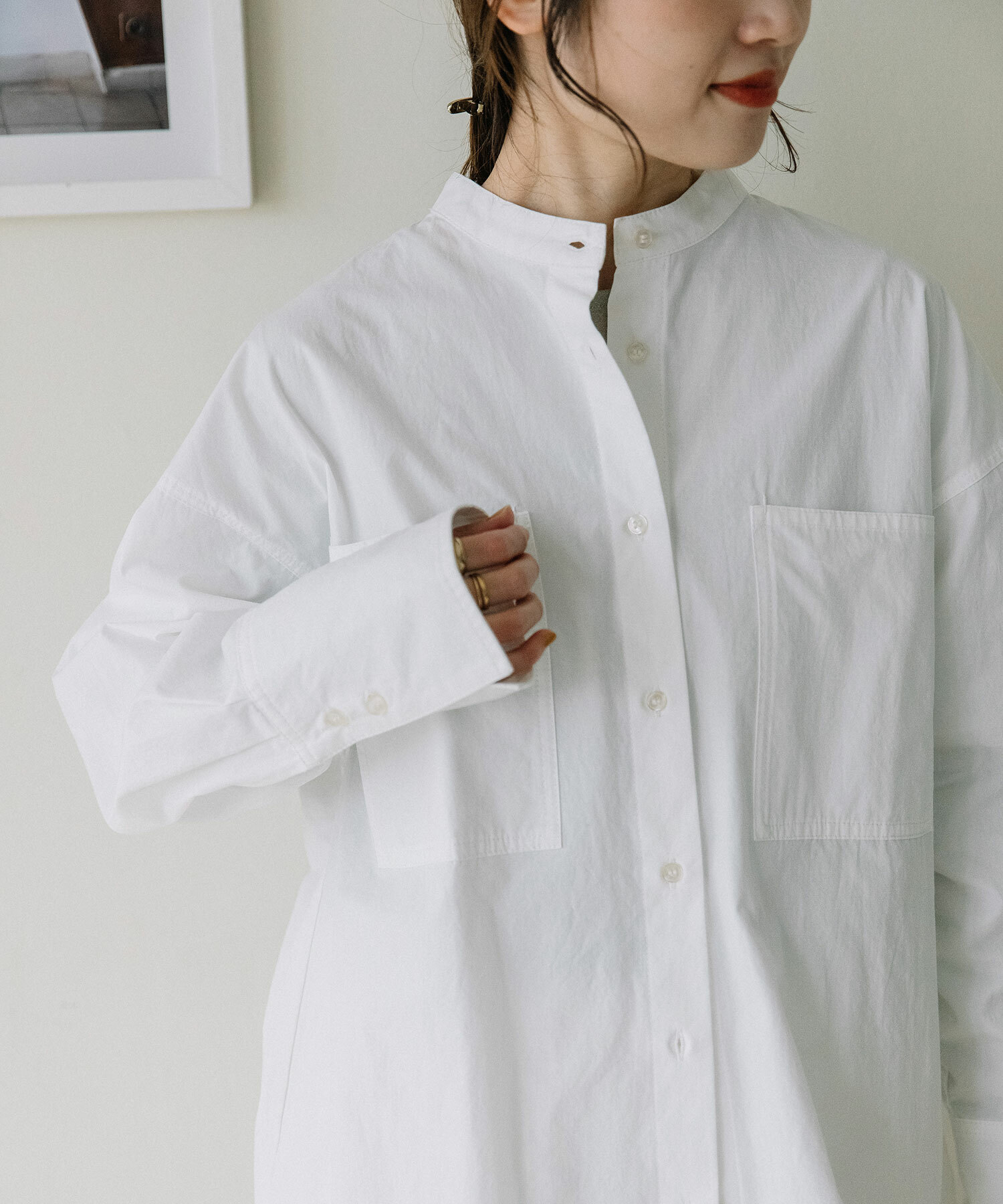 PreOrder - Pou Dou Dou Band collar pocket shirt