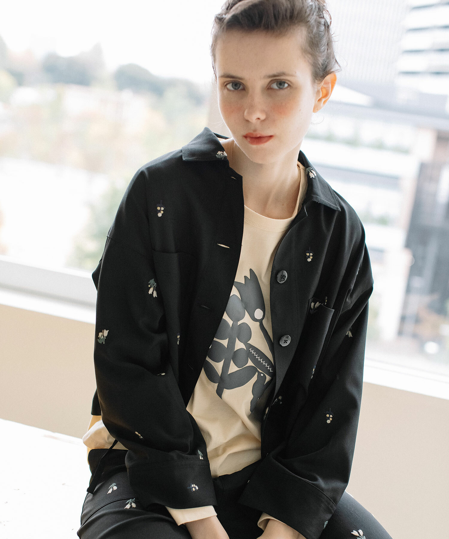 PreOrder - Pou Dou Dou Flower embroidered patch pocket jacket