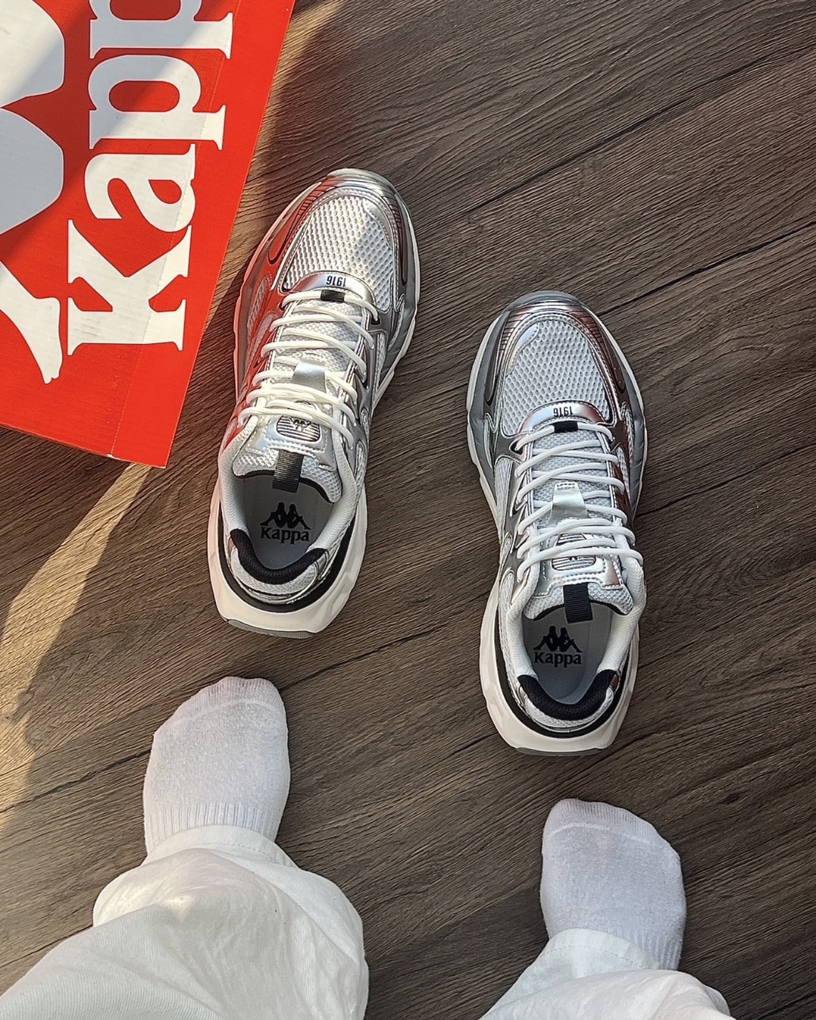 【現貨】Kappa  老爹鞋 慢跑鞋 科技銀 增高 復古 休閒 銀灰