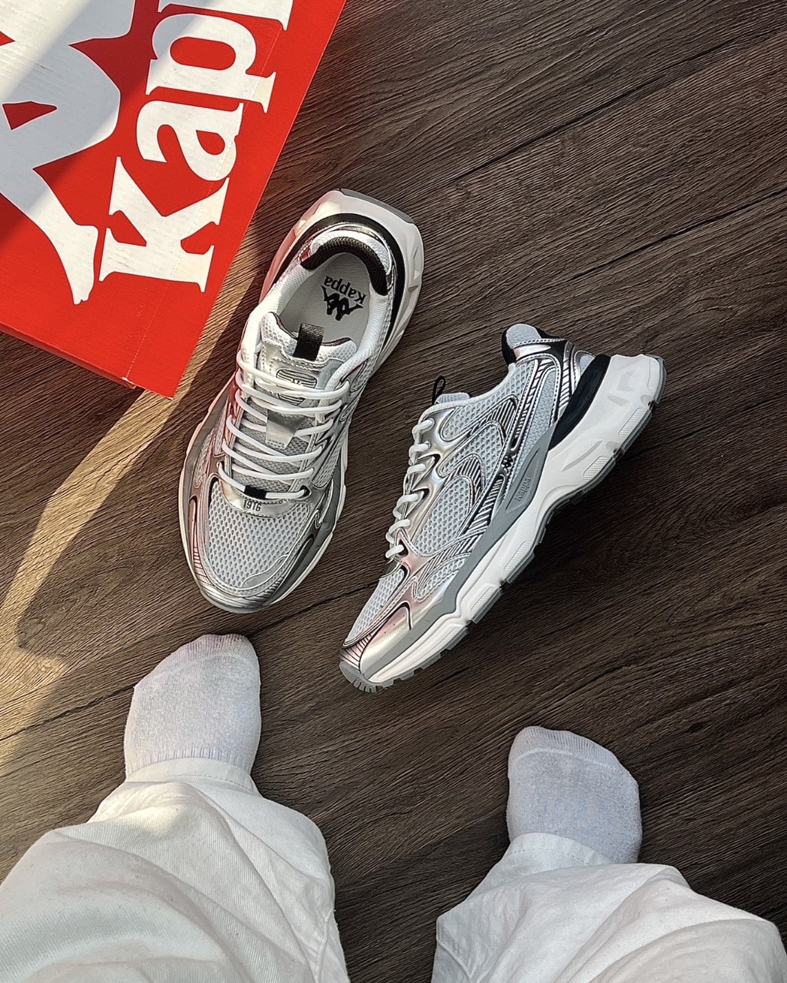 【現貨】Kappa  老爹鞋 慢跑鞋 科技銀 增高 復古 休閒 銀灰