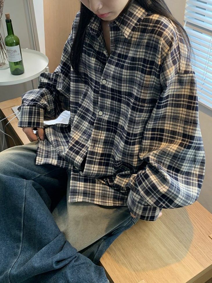 格仔長袖恤衫 Hestory-060S