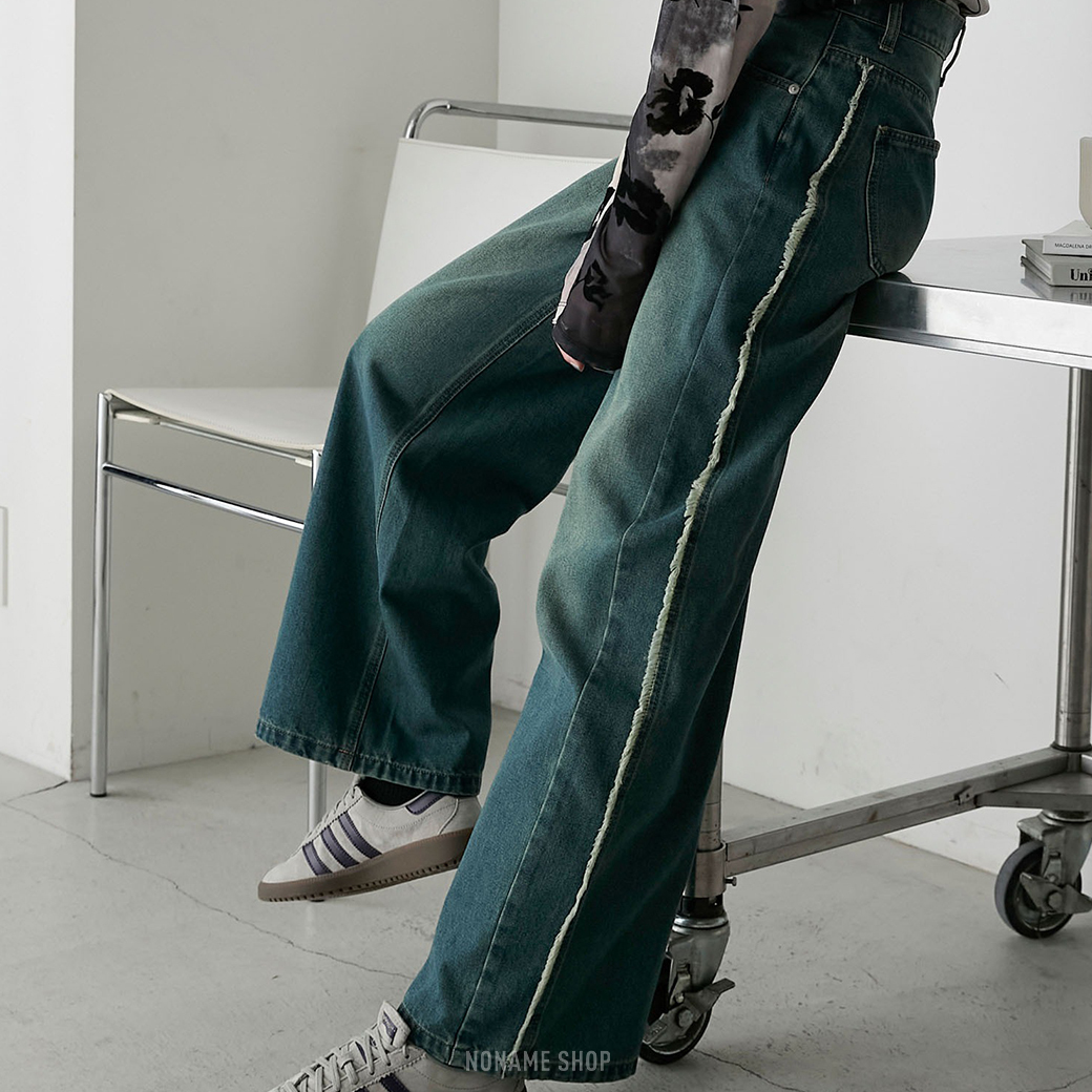FORKSY. 日本限定 側邊流蘇 水洗 復古 牛仔 寬褲 長褲 牛仔褲 四色 (女款)