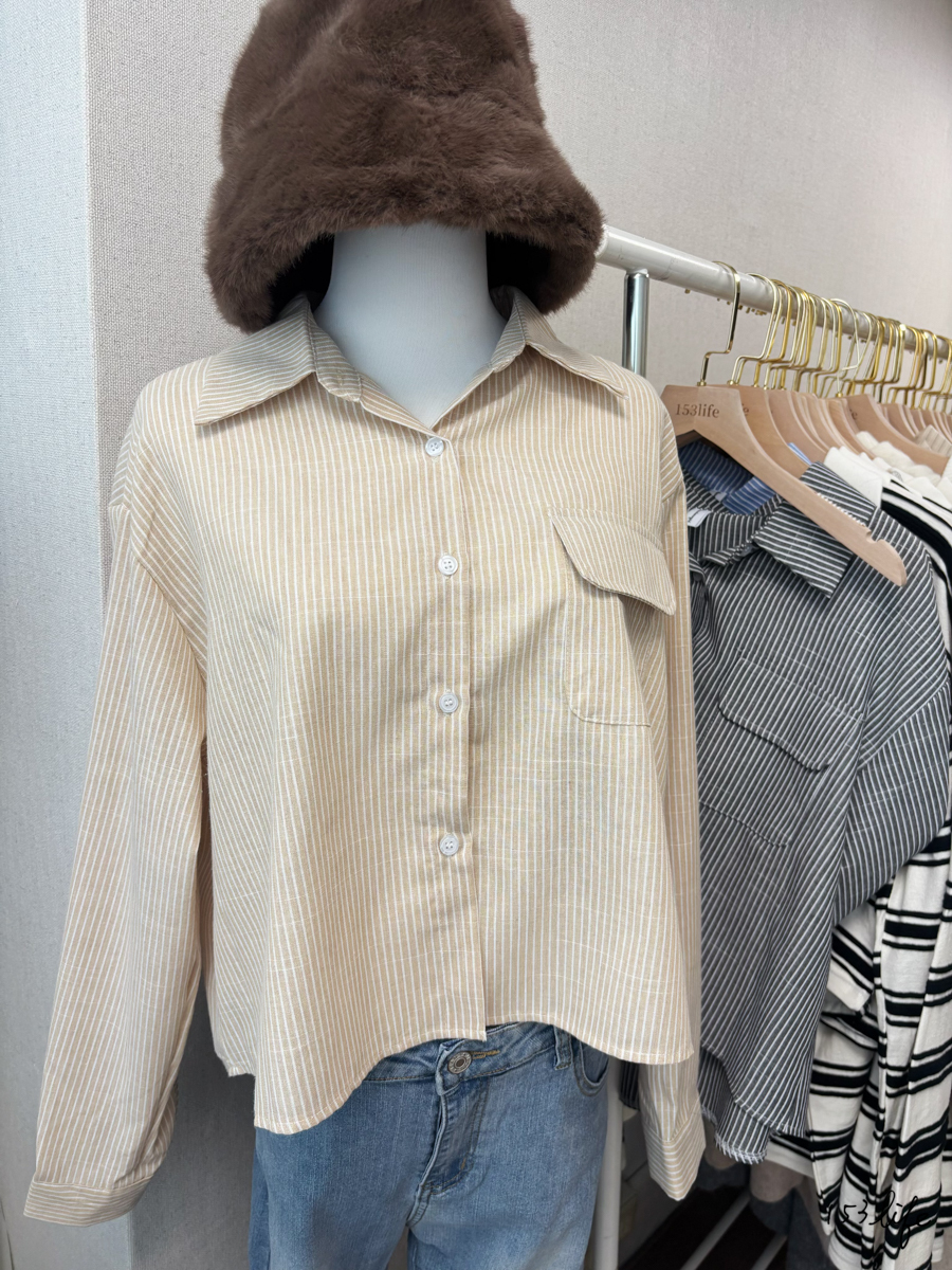 |現貨|直條紋短版排釦襯衫（3色）