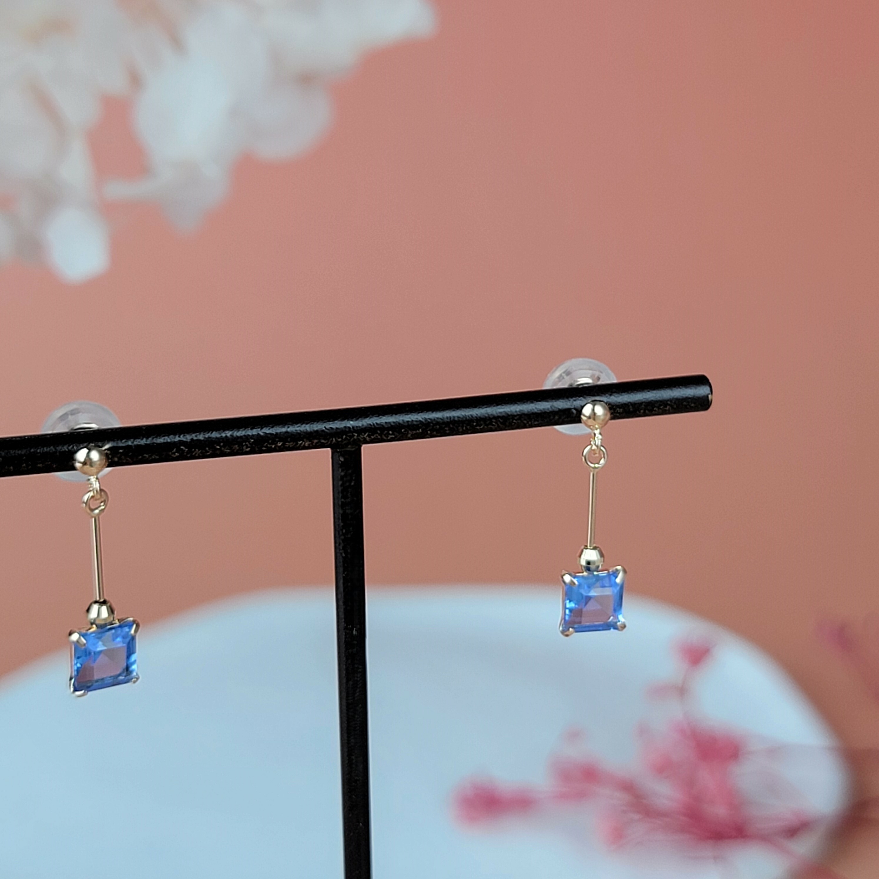 【me.luxe】K10方糖藍水晶耳環