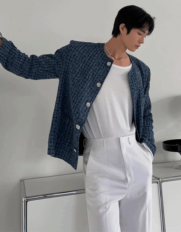 圓領牛仔粗呢夾克外套