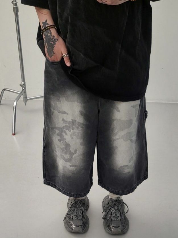 洗水迷彩牛仔短褲 GLAMOUR-065P