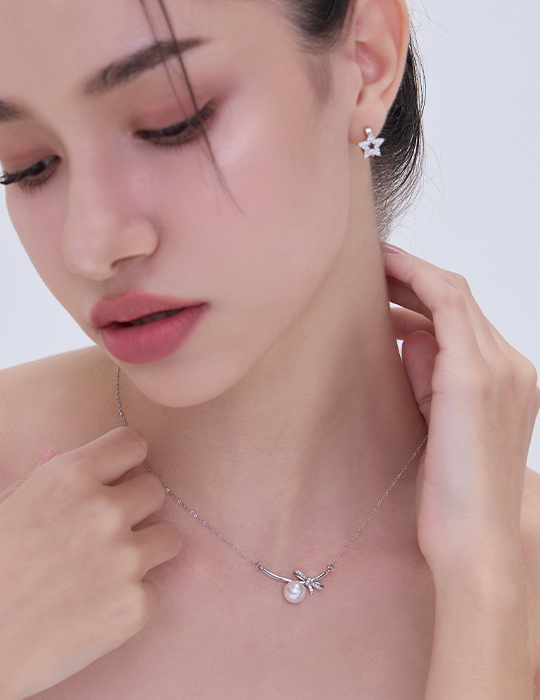 銀色緞帶珍珠項鍊