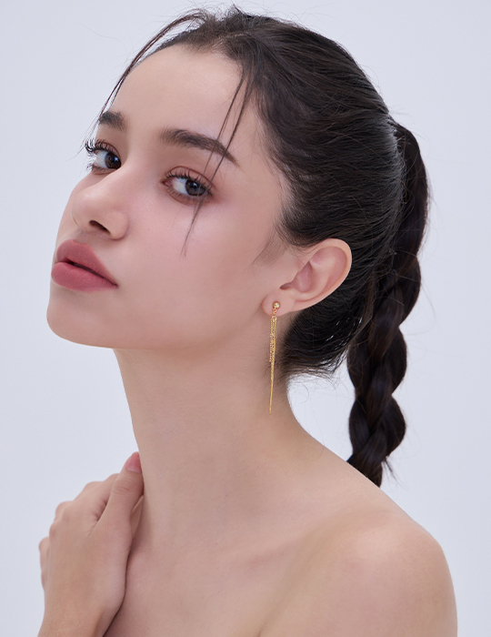 仙女百搭流蘇。夾式耳環(金)