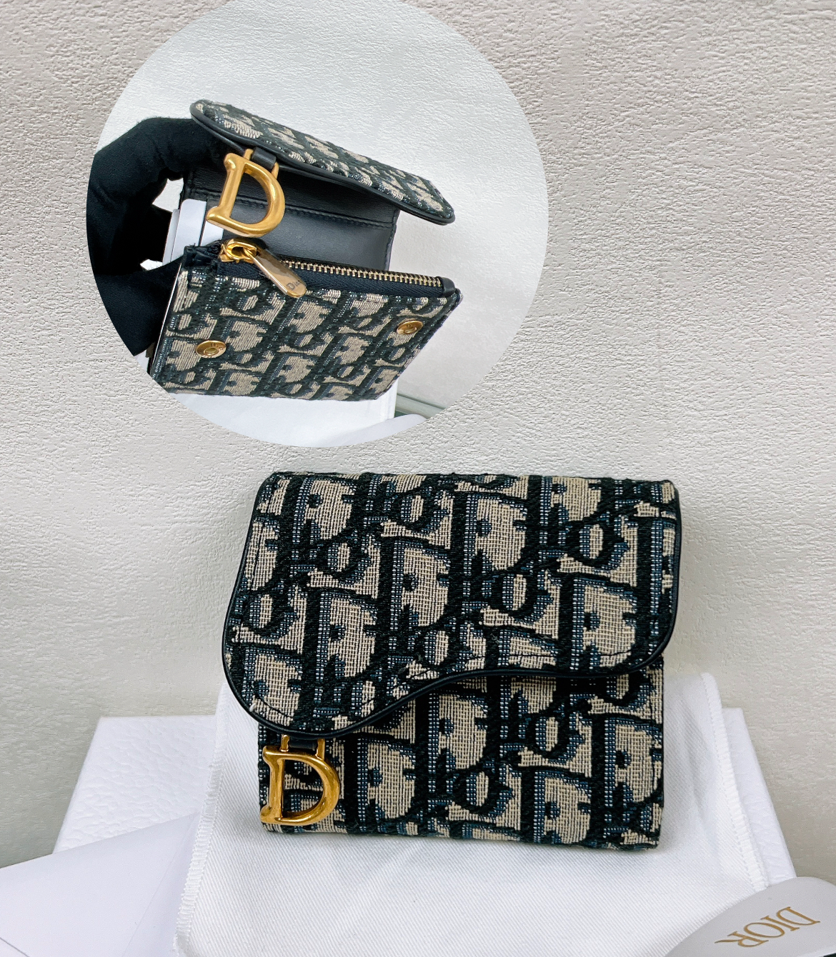*Unused* Dior saddle lotus wallet (blue oblique)