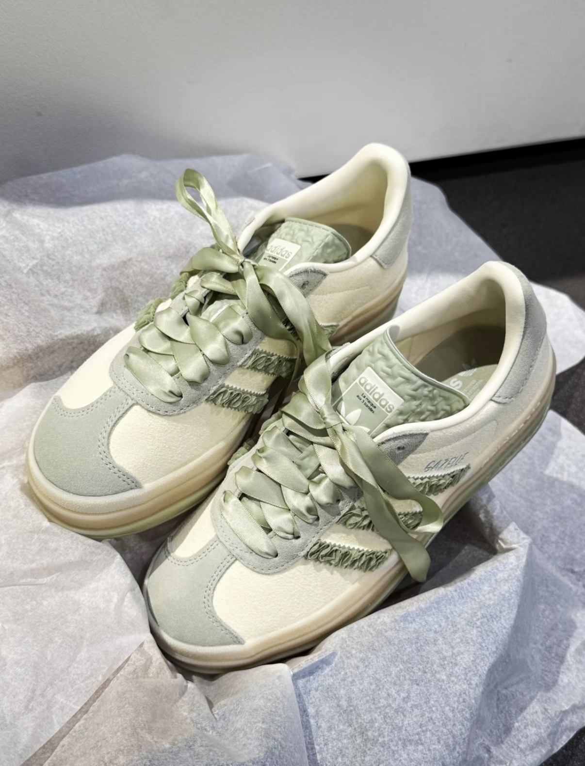 Adidas Originals Gazelle Bold 茉香奶綠 淺綠色 緞帶 蕾絲 漸層 厚底 JR8373/預購