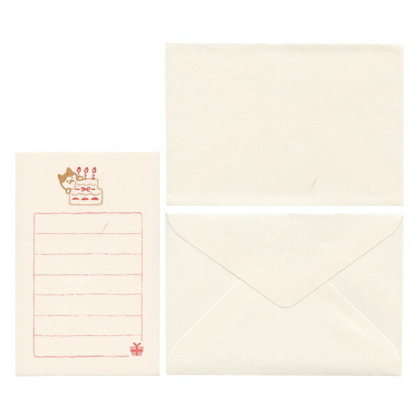 貓咪生日蛋糕 和紙便箋信封組｜日本古川紙工