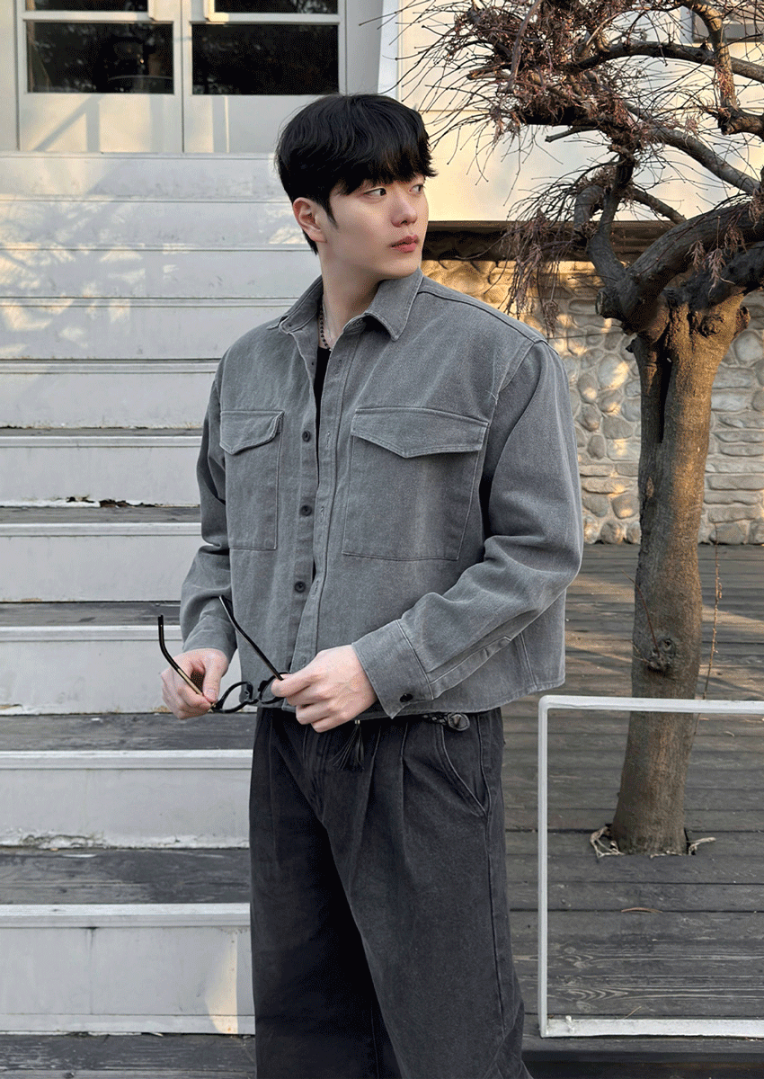 水洗短版牛仔襯衫