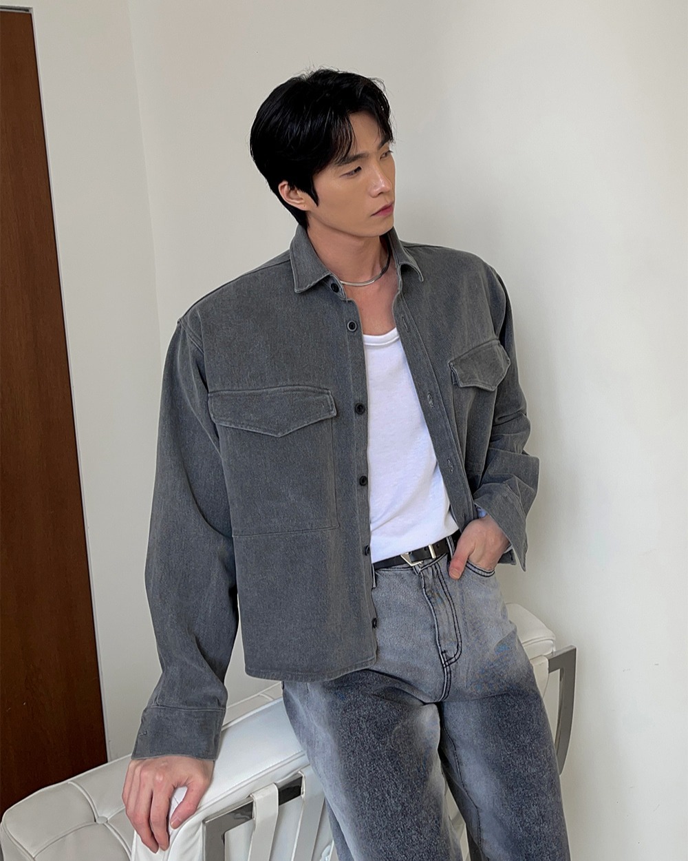 水洗短版牛仔襯衫