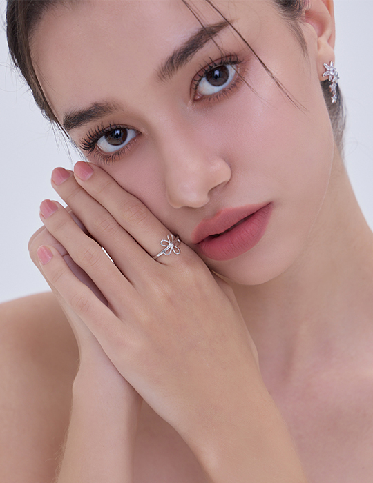 線形花朵可調式戒指