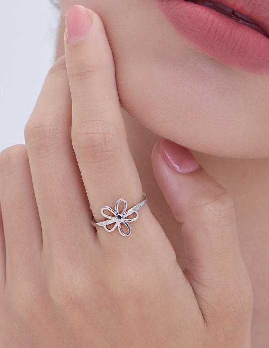 線形花朵可調式戒指