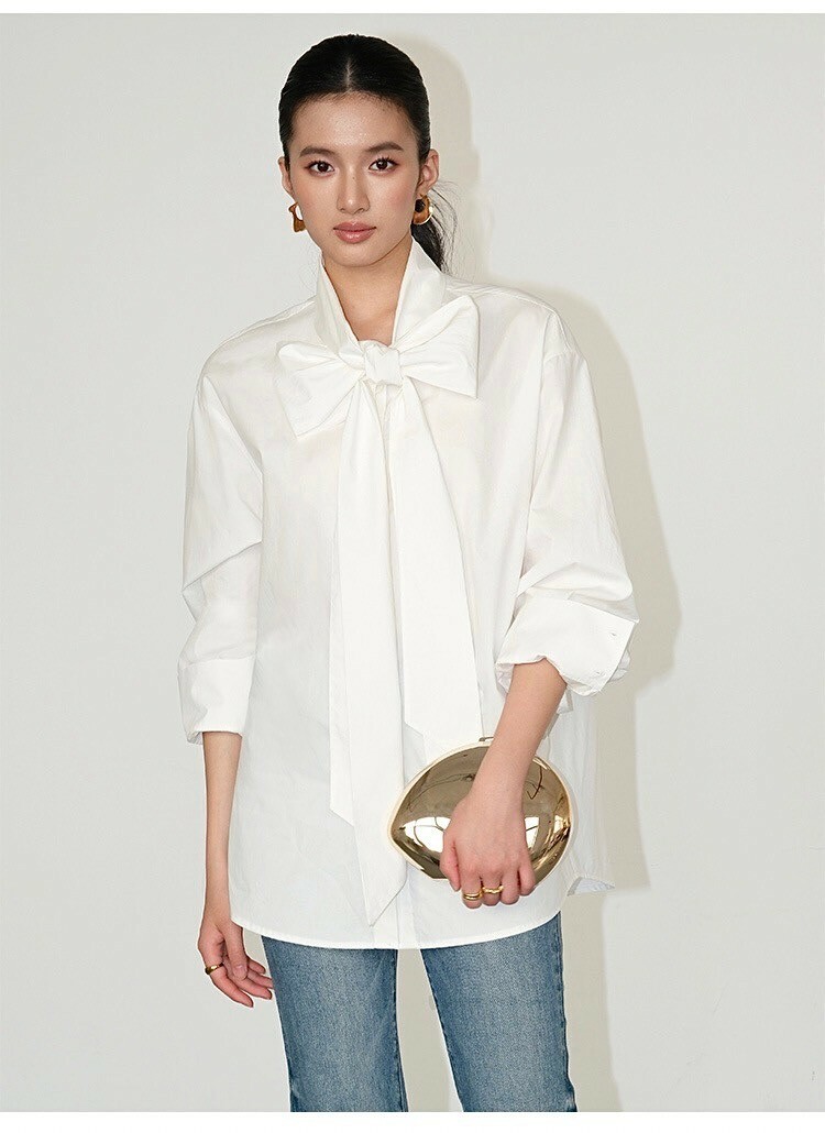 蝴蝶結綁帶造型上衣襯衫S-L / 2色 (Elegant & Love)