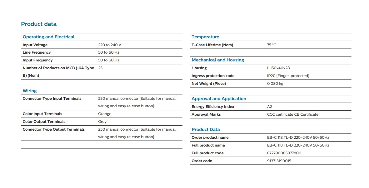 飛利浦 EB-C 118 1X18W T8 不可調光電子鎮流器