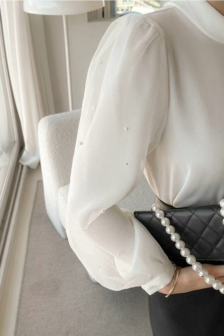 TOP#14528 🤎雲感紗泡泡袖上衣