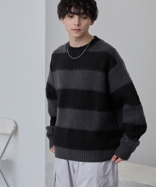 #現貨 日本限定 Mono-Mart 海馬毛 灰黑拼接毛衣