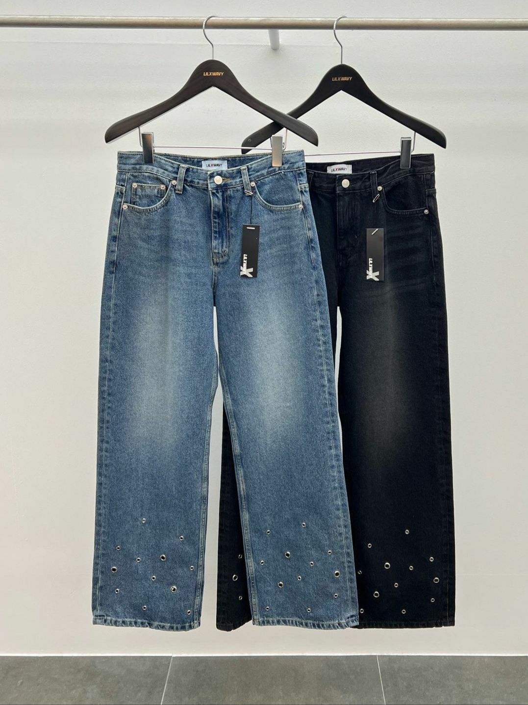 洗水鍋釘鬆身牛仔褲 LIL-044P