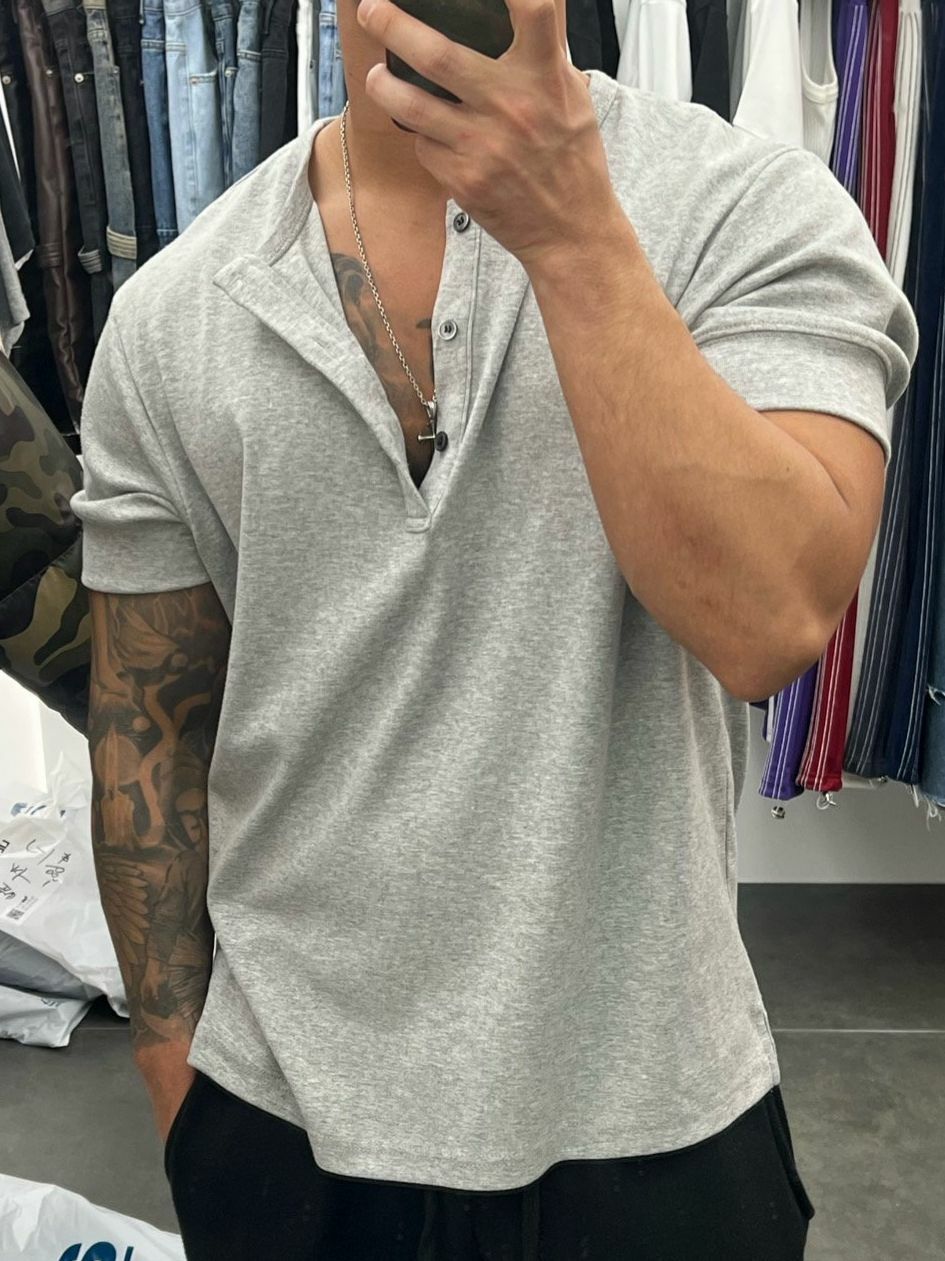 淨色圓領半開胸短袖Tee LIL-045T