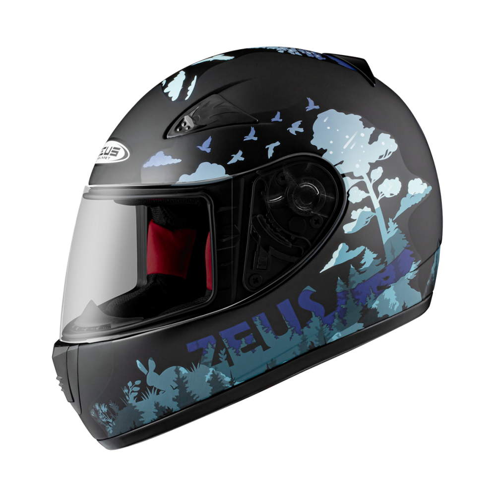 ZEUS ZS-2000C F63 消光黑/藍 彩繪 全罩帽款 小帽體