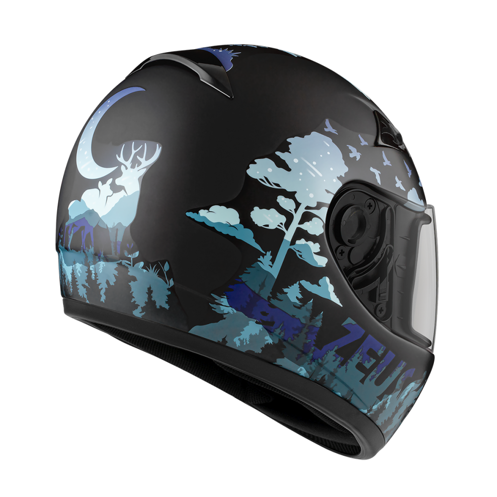 ZEUS ZS-2000C F63 消光黑/藍 彩繪 全罩帽款 小帽體