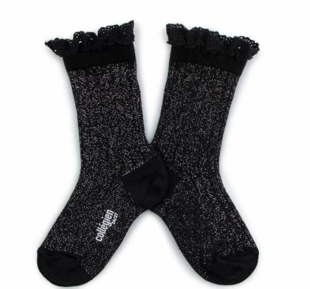 COLLEGIEN 金蔥荷葉邊襪 Victorine - Noir de Charbon 黑