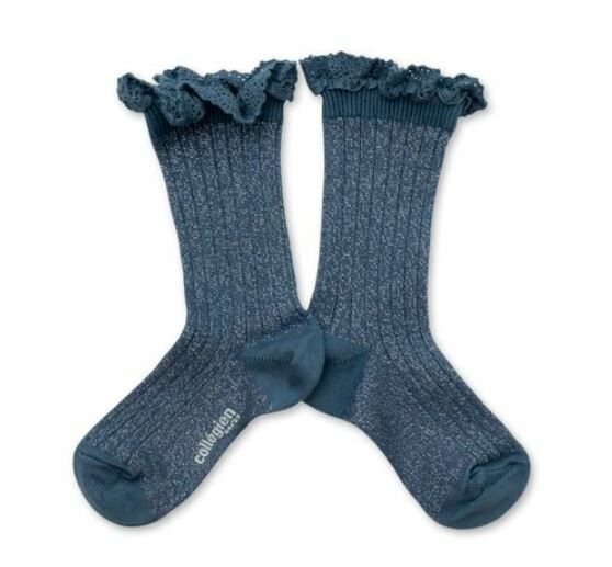 COLLEGIEN 金蔥荷葉邊襪 Victorine -  Bleu Cendré灰藍