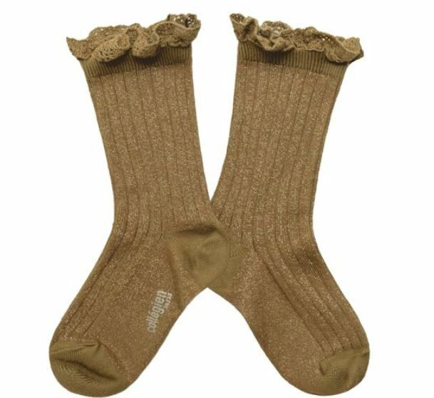 COLLEGIEN 金蔥荷葉邊襪 Victorine - Biscuit褐