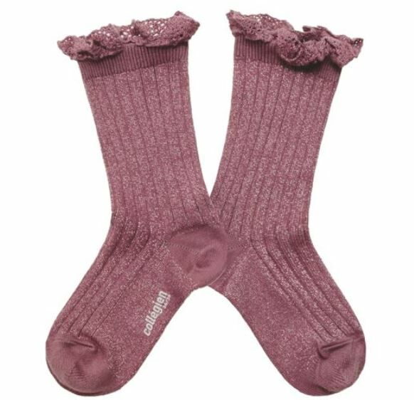 COLLEGIEN 金蔥荷葉邊襪 Victorine - Raisin Rose葡萄玫瑰