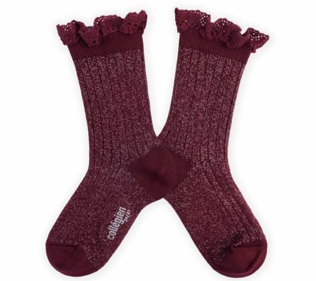 COLLEGIEN 金蔥荷葉邊襪 Victorine - Bordeaux Grand Cru酒紅