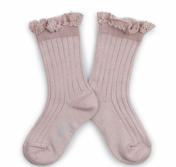 COLLEGIEN 金蔥荷葉邊襪 Victorine - Vieux Rose復古粉