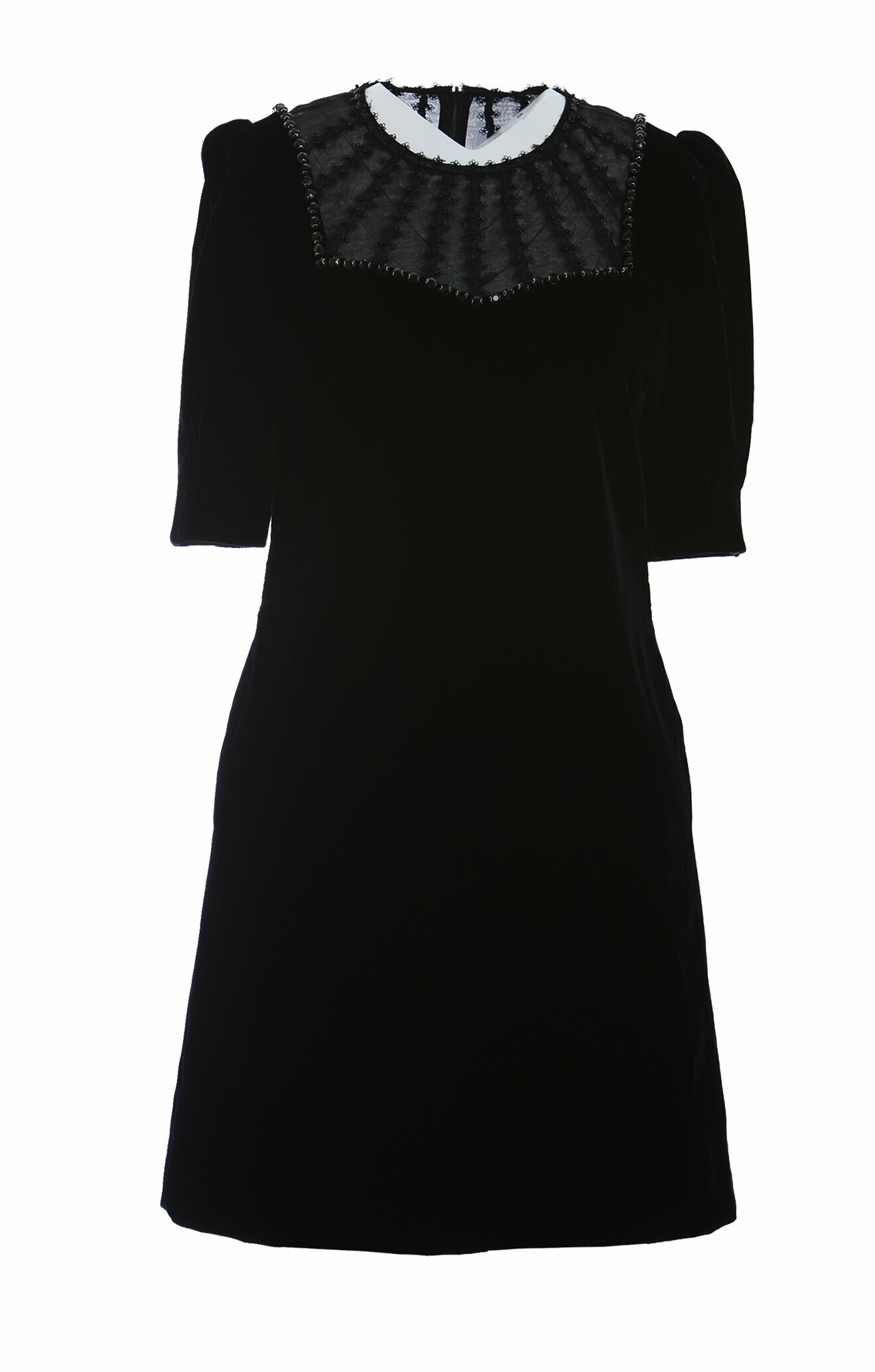 BD15032E1 夜幕珍珠絲絨靜影短袖A字洋裝