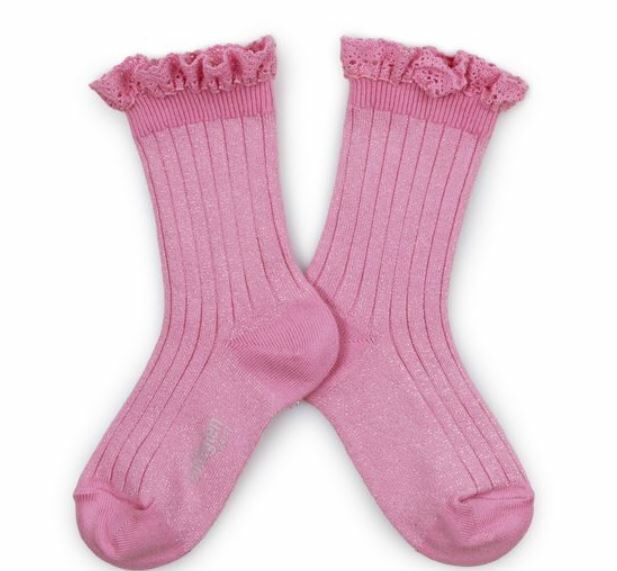 COLLEGIEN 金蔥荷葉邊襪 Victorine - Rose Bonbon糖果粉