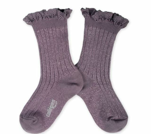 COLLEGIEN 金蔥荷葉邊襪 Victorine -Glycine du Japon紫藤