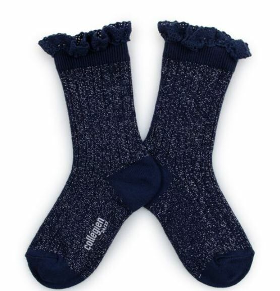 (預購) COLLEGIEN 金蔥荷葉邊襪 Victorine - 044 Nuit Etoilée 星夜藍